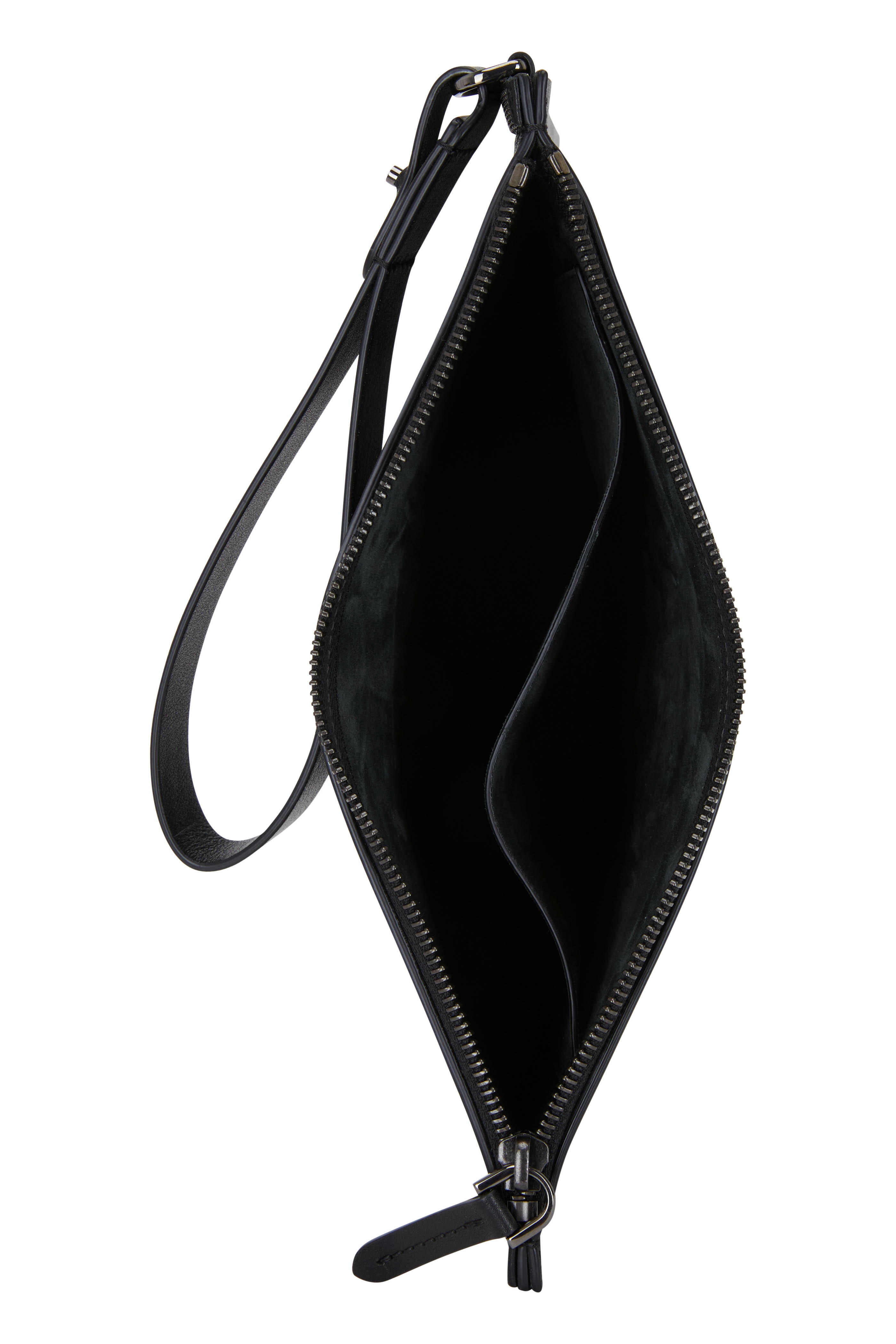 Brunello Cucinelli - Black Leather Monili Trim Wristlet Clutch
