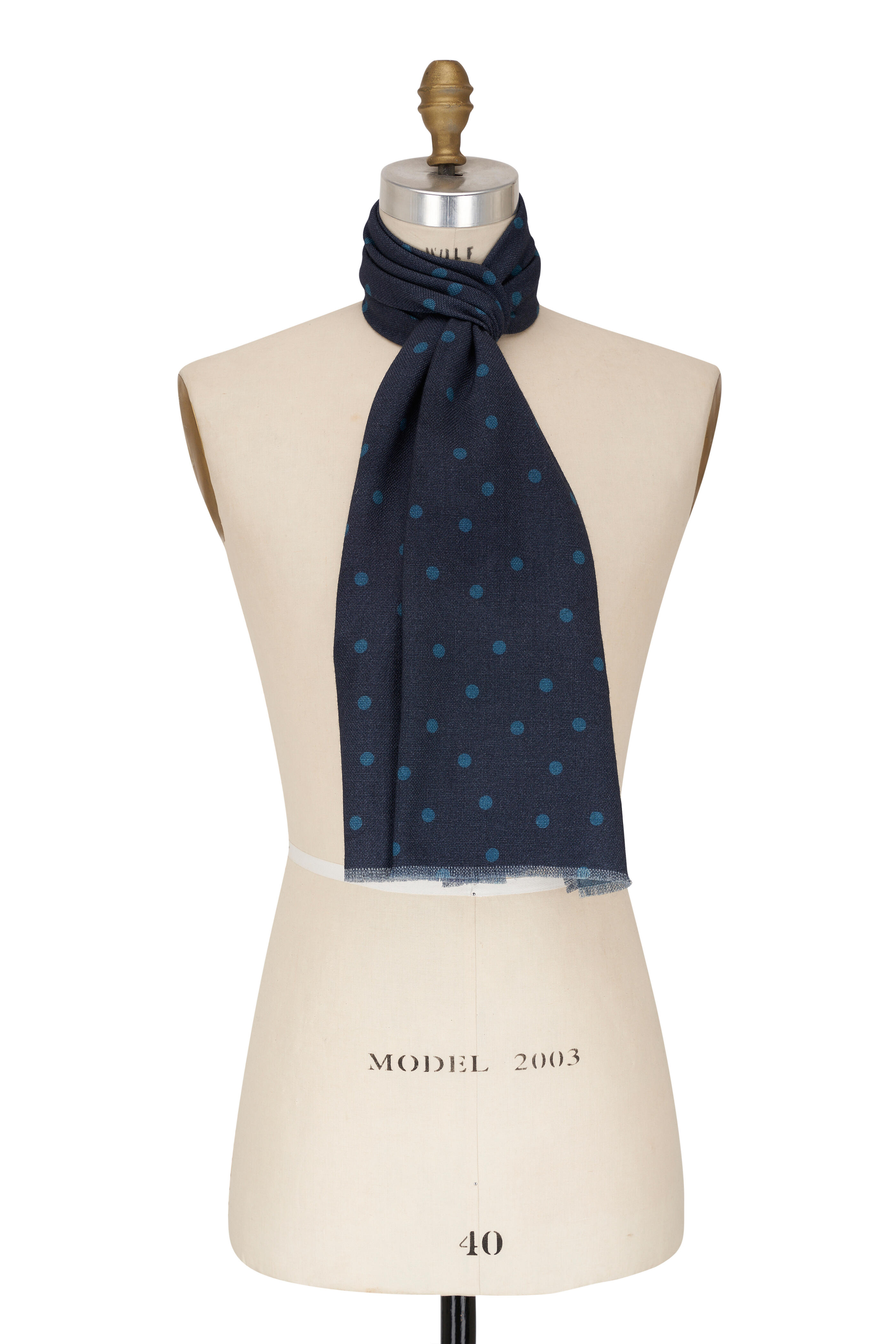 スカーフ PAUL SMITH Woman Scarf Blue W1A250MP439 24 Paul Smith - Narciss Polka Dot Blue Wool Scarf | Mitchell Stores