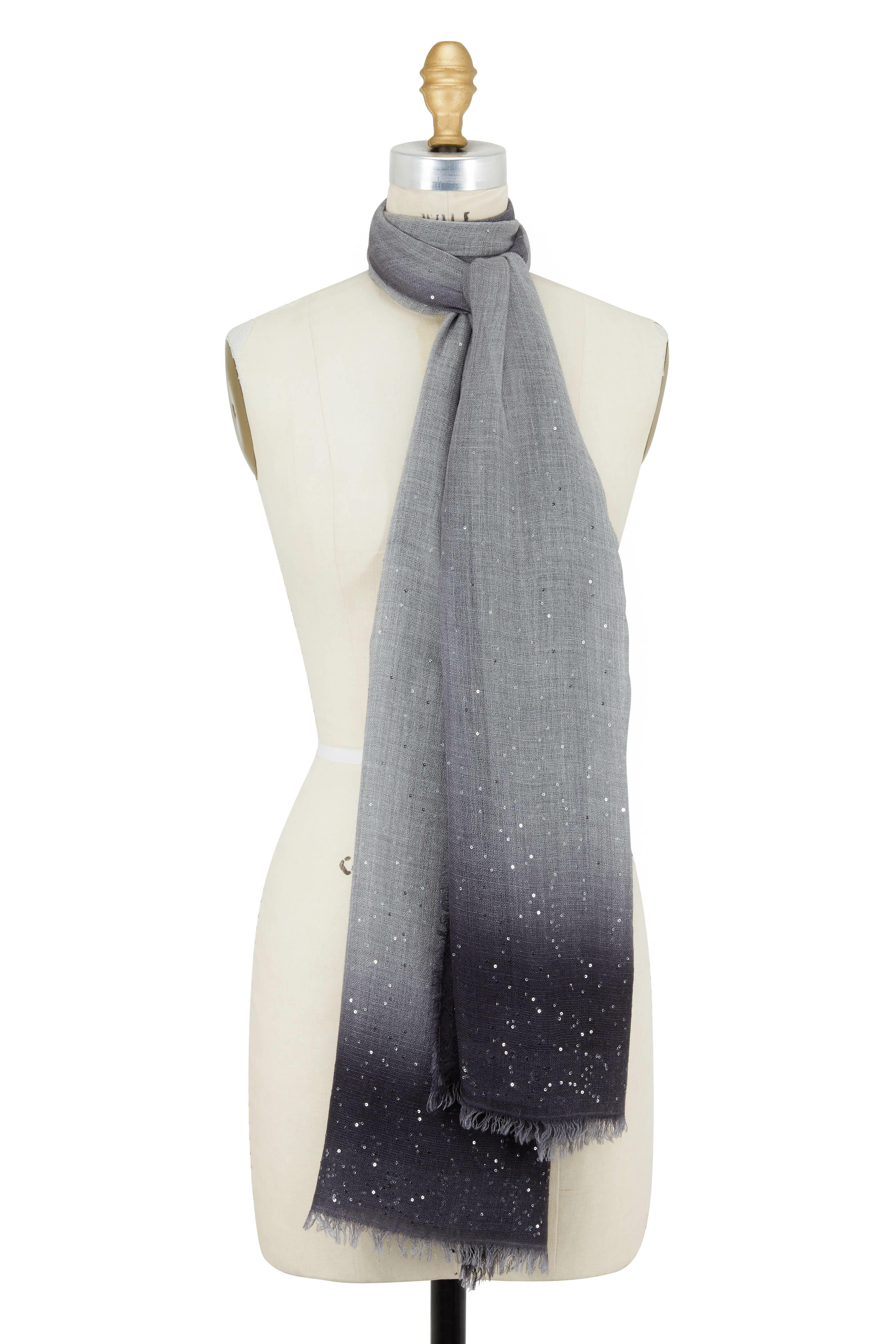 Faliero Sarti - Maly Light Gray Ombre Paillette Scarf
