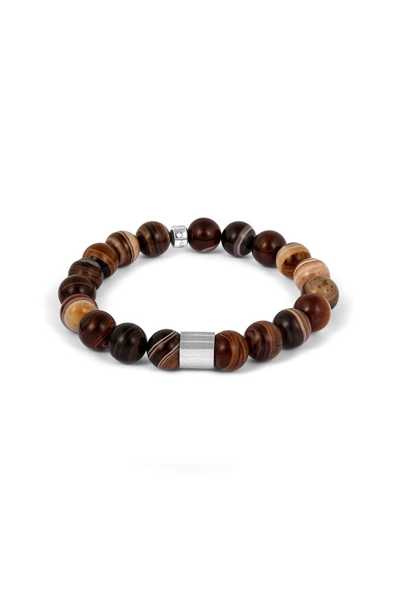 Tateossian - Brown Striped Agate Beaded Stretch Bracelet