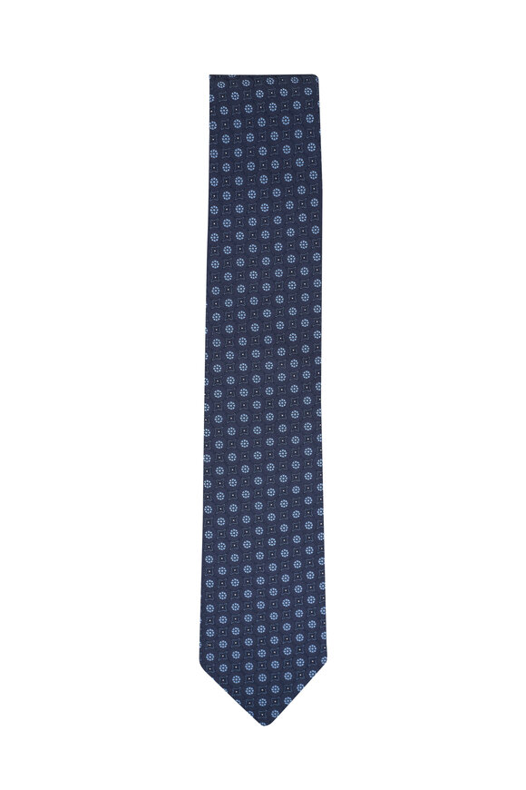 Eton - Navy Geometric Print Silk Necktie