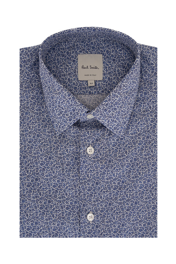 Paul Smith - Blue Floral Print Cotton Dress Shirt 