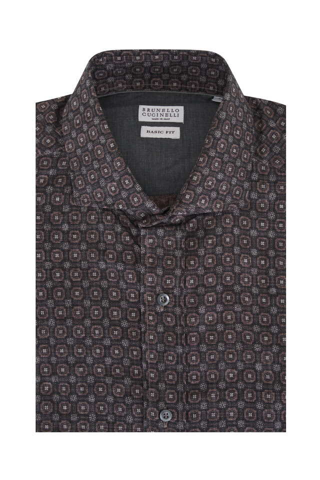 Brunello Cucinelli - Light Gray Paisley Print Flannel Sport