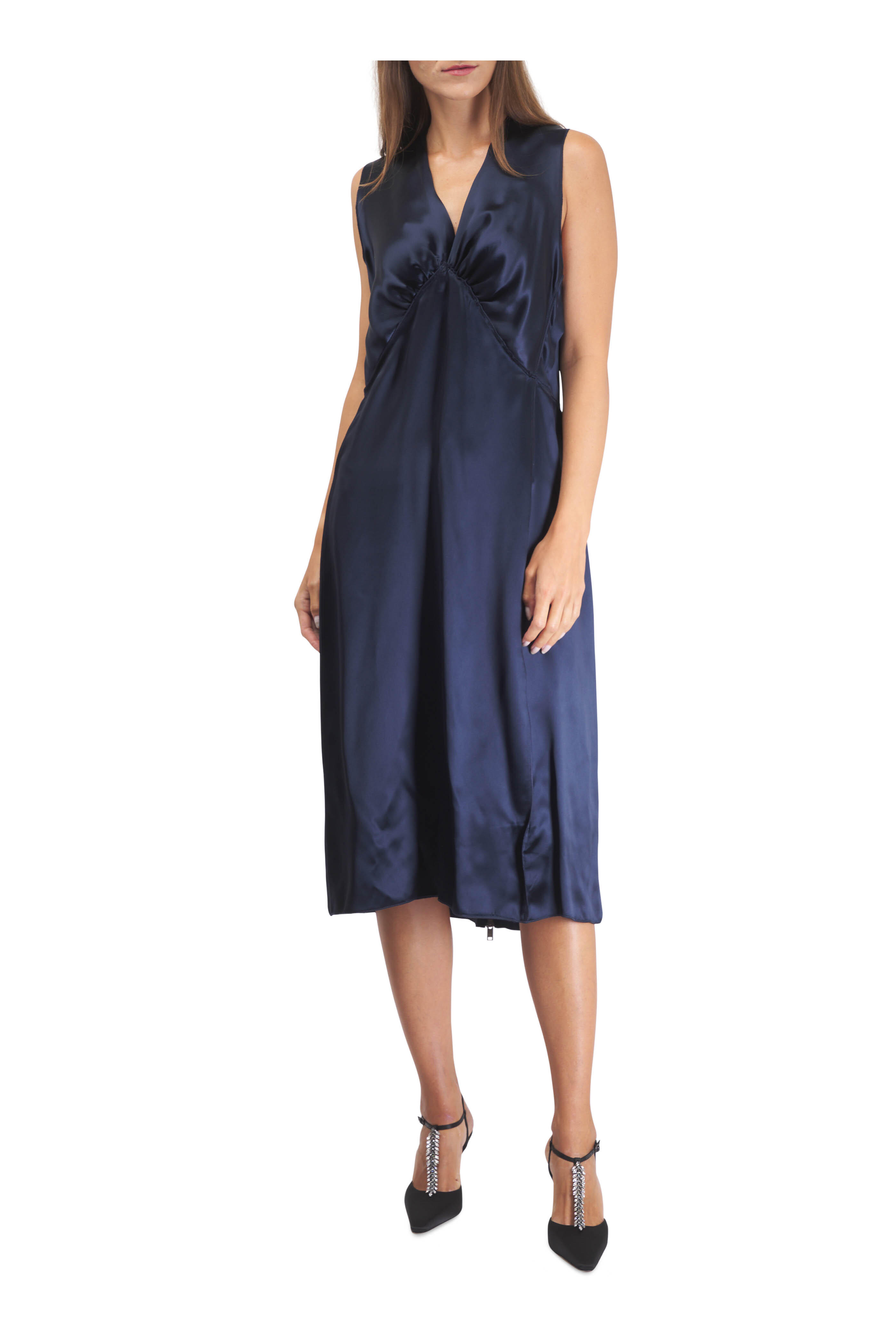Bottega Veneta - Blue Abyss Fluid Satin Dress | Mitchell Stores