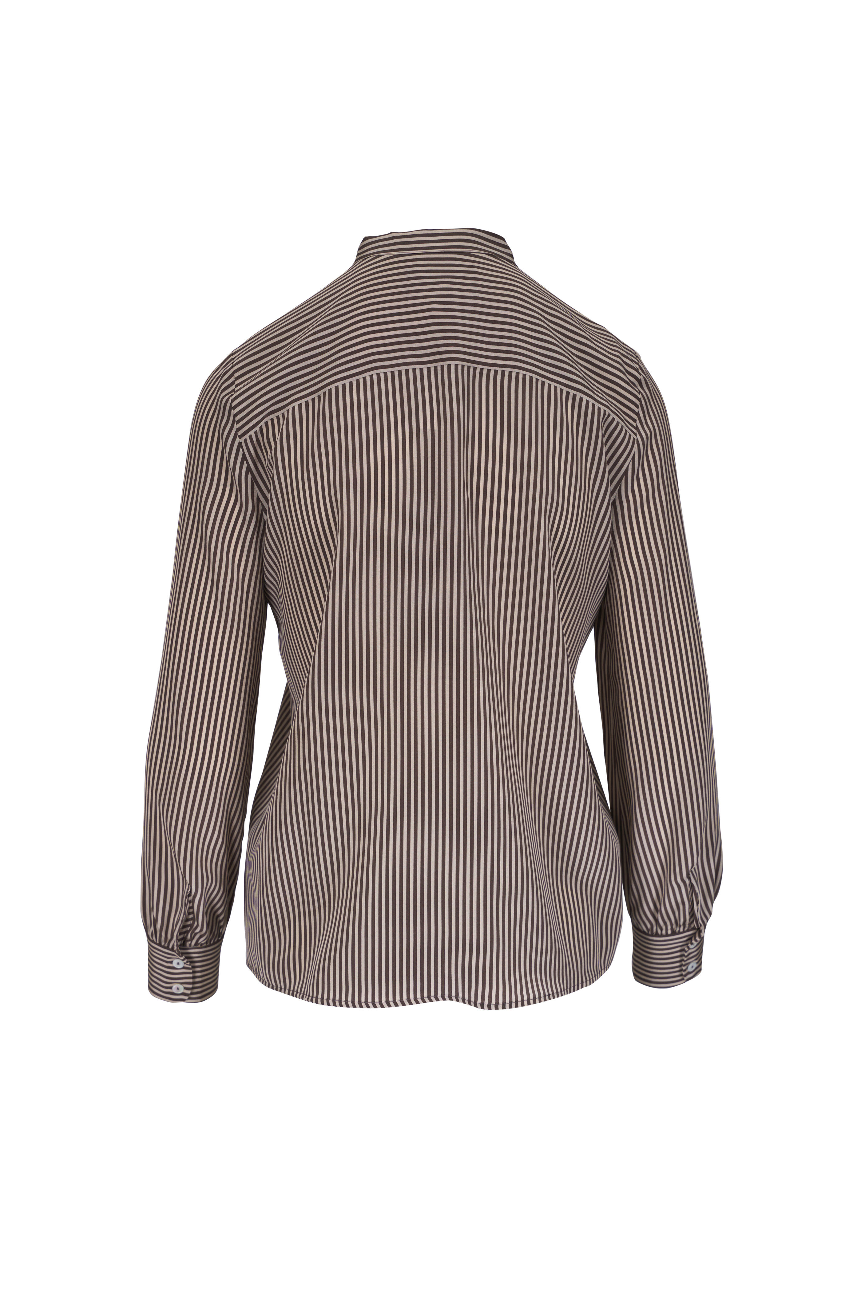 Nili Lotan - Irina Chocolate Stripe Silk Blouse
