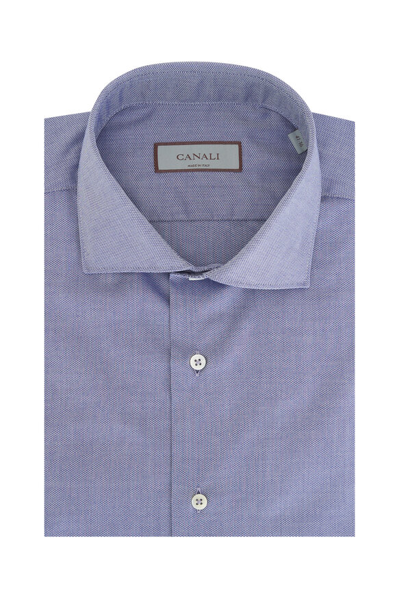 Canali Blue Textured Dress Shirt