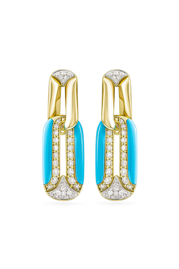 Miseno 18k Yellow Gold Arco Diamond & Turquoise Earrings