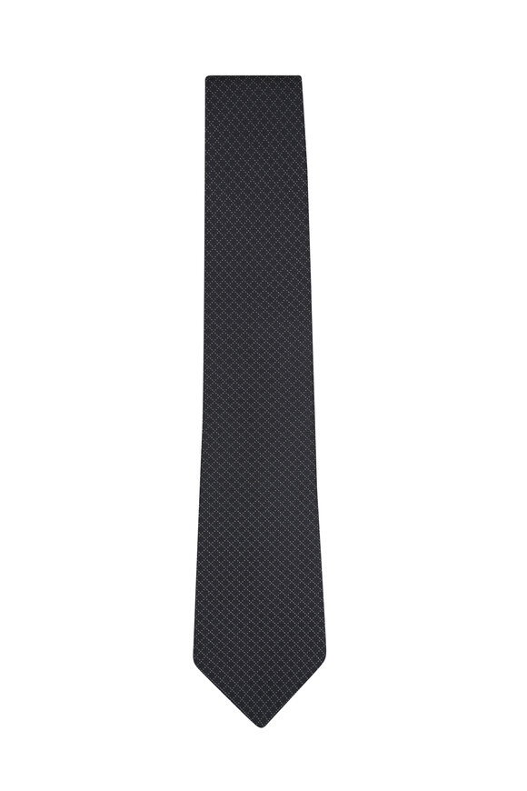 Kiton Black Mini Check Silk Necktie