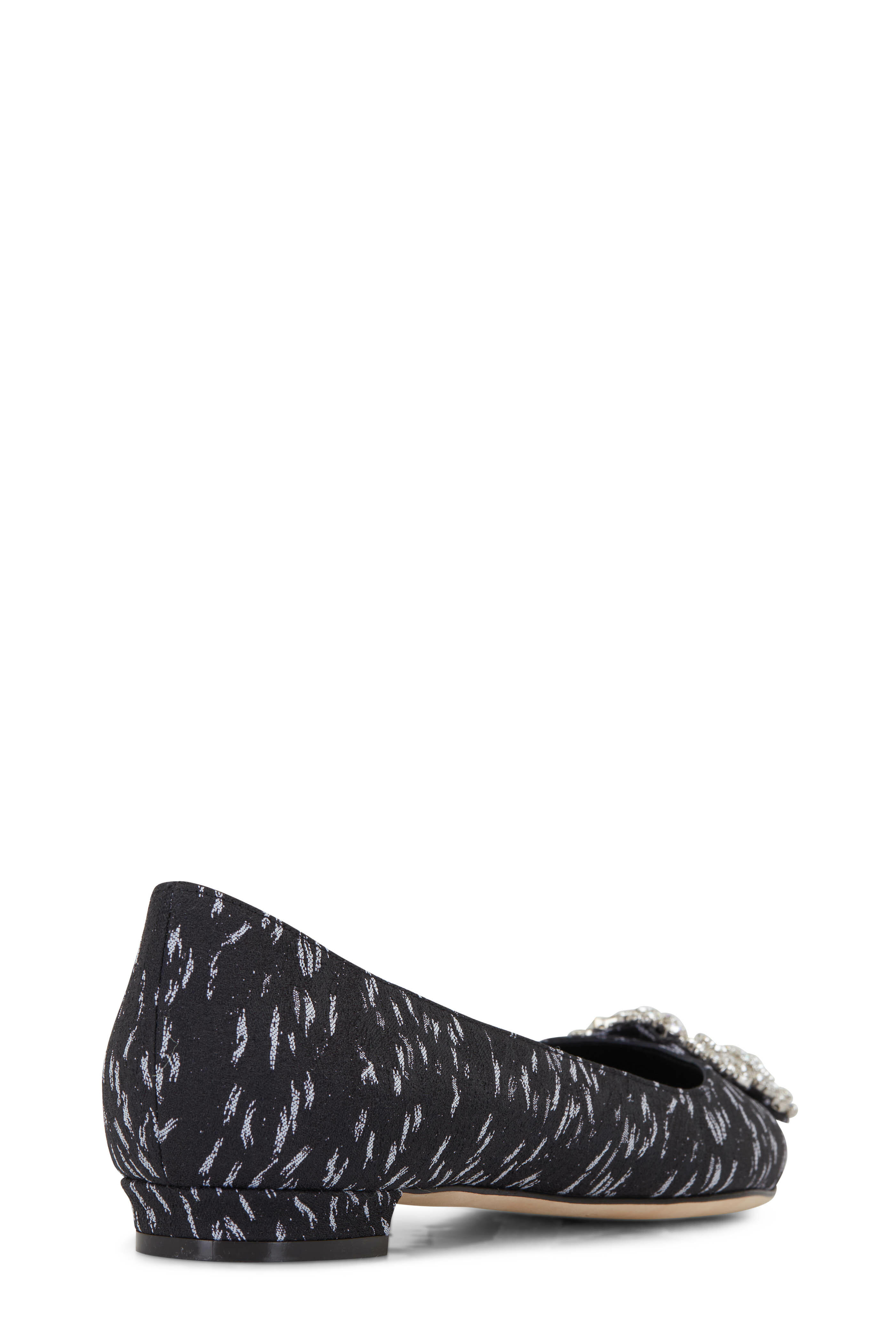 Manolo Blahnik - Hangisi Black Jacquard Jewel Buckle Flat
