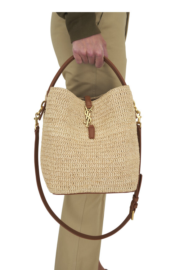Saint Laurent - Natural Raffia & Brick Leather Bucket Bag 