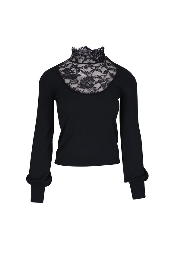 Valentino Maglia Black Wool & Lace Yoke Sweater