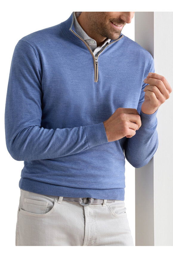 Peter Millar Excursionist Flex Storm Blue Quarter Zip Pullover - view 2