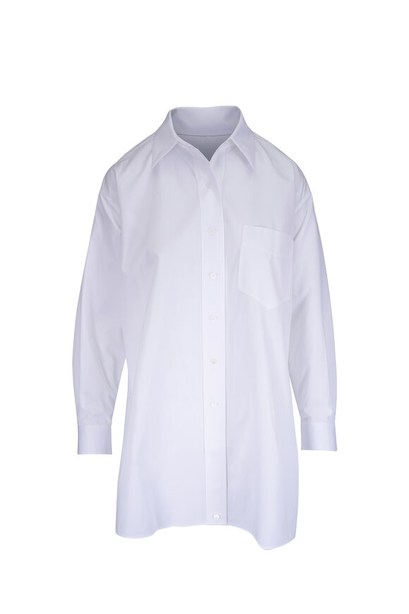 Lafayette 148 New York White Cotton Poplin Convertible Wrap Blouse