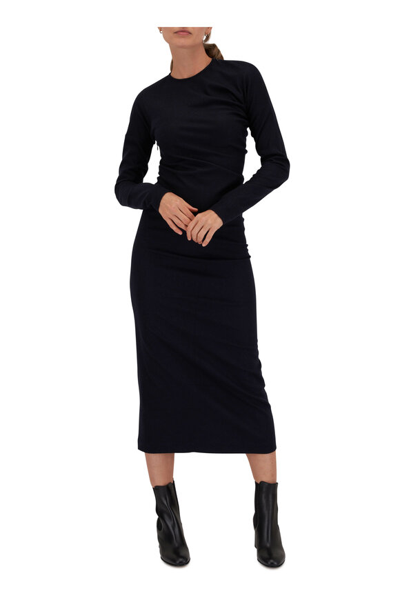 Totême - Navy Blue Twisted Flannel Midi Dress  