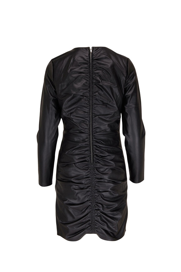 Veronica Beard - Bernadette Black Faux Leather Ruched Mini Dress