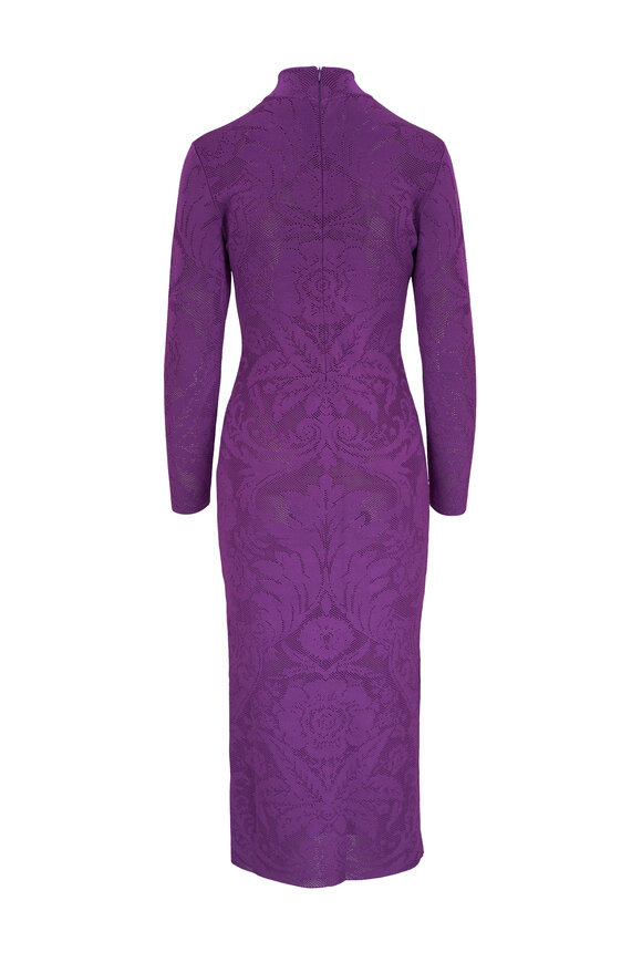 Carolina Herrera - Verbena Purple Floral Lace Turtleneck Midi Dress