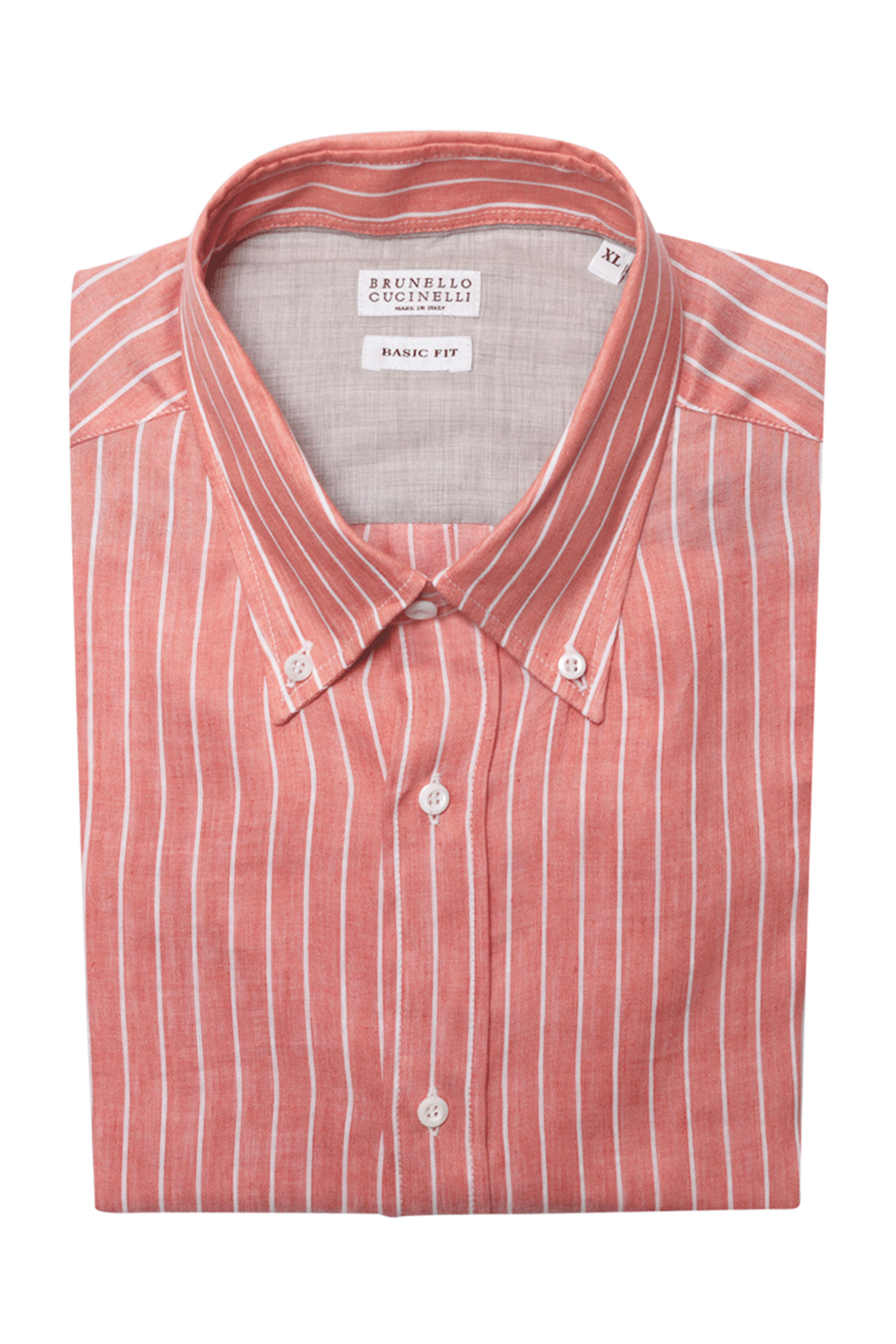 Brunello Cucinelli - Arancio and White Striped Linen Blend Sportshirt