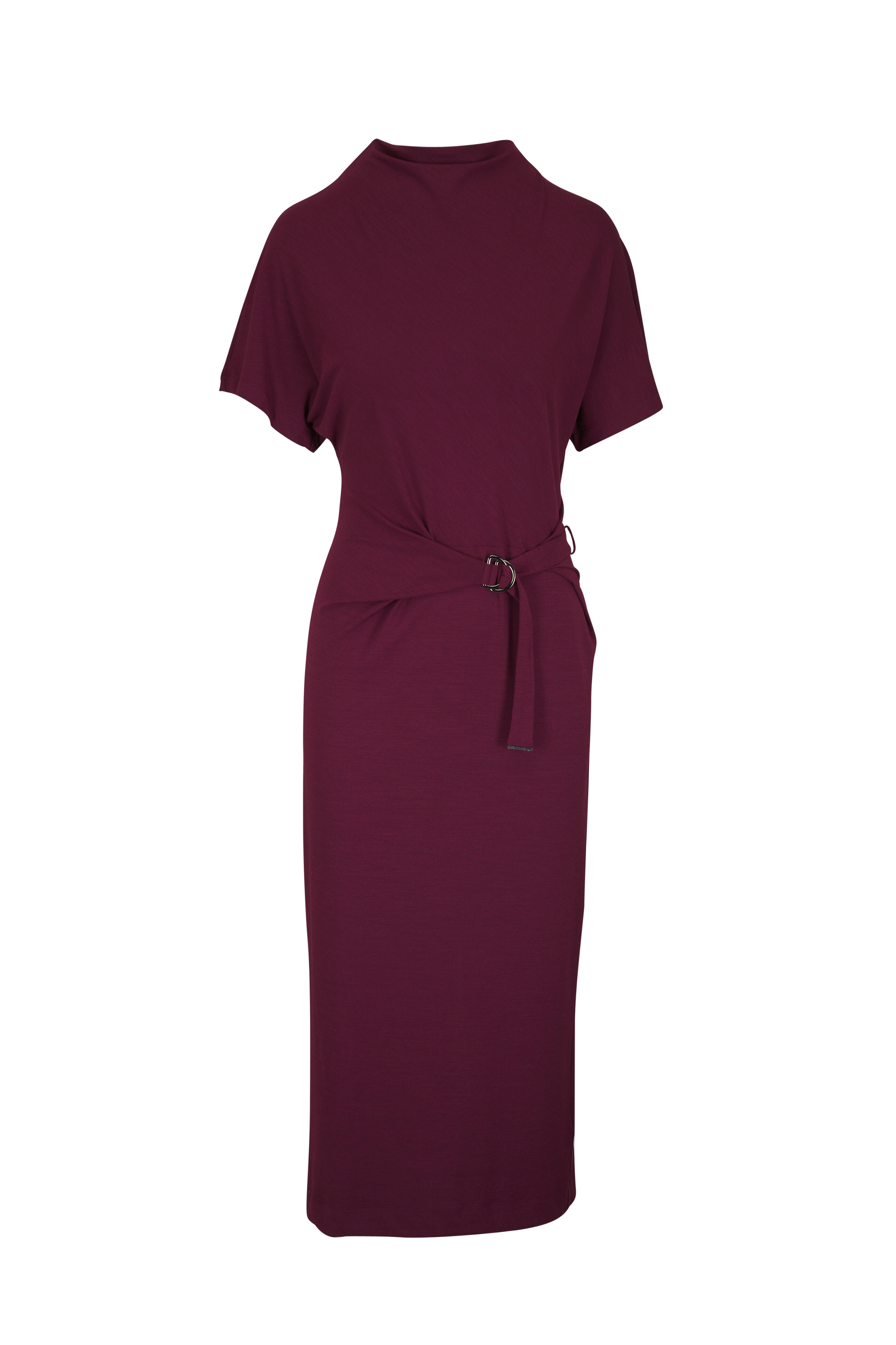 Brunello Cucinelli - Couture Burgundy Belted Midi Dress