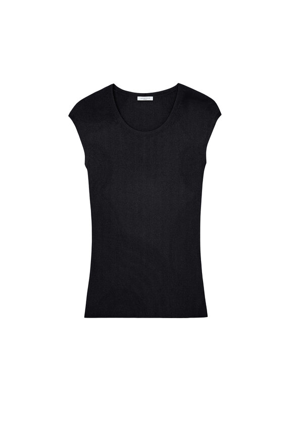 Lafayette 148 New York - Lafayette Black Ribbed Cap Sleeve Knit Top