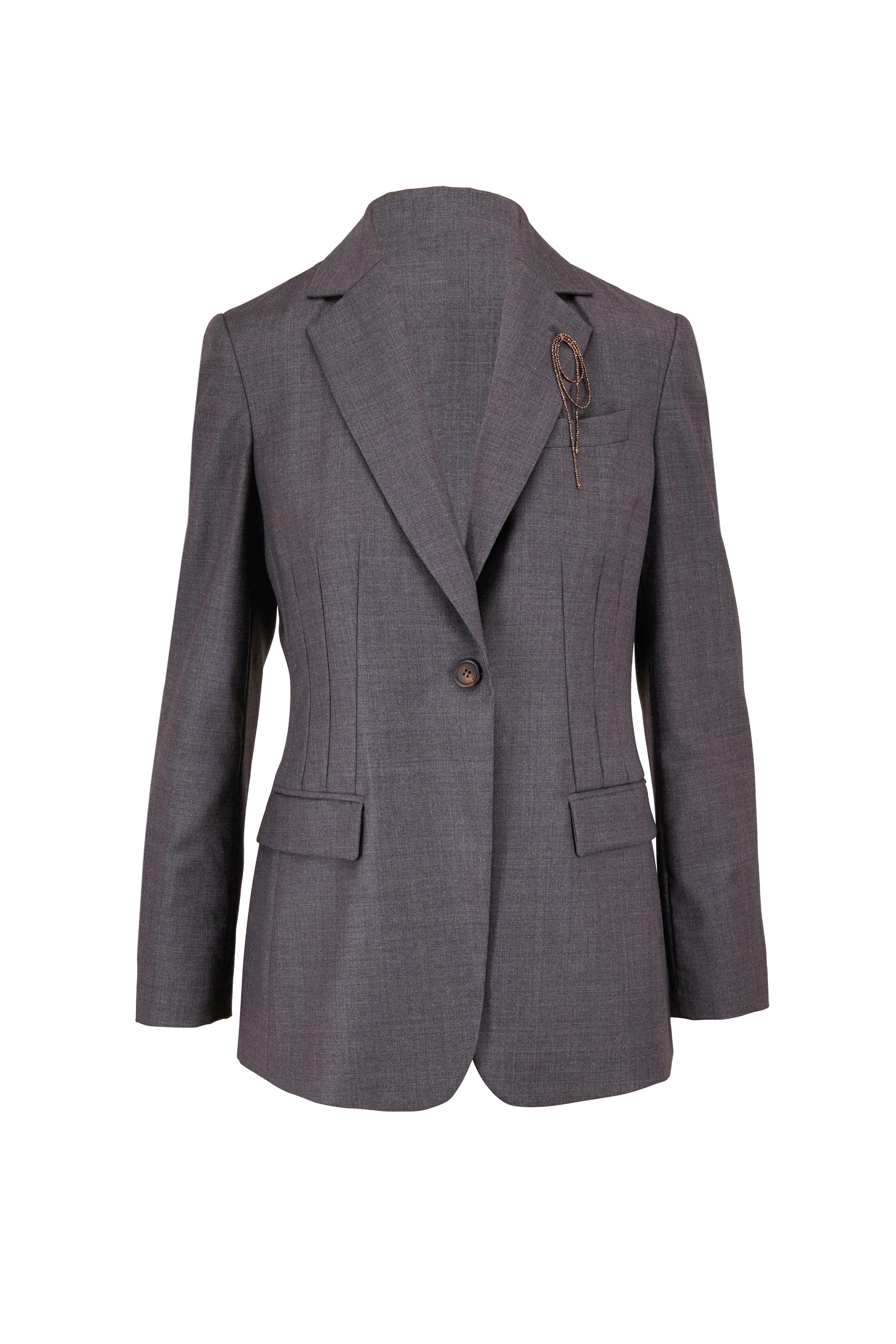 【美品】Brunello Cucinelli ダブルジップブルゾン グレー　極上 Brunello Cucinelli - Solid Sharkskin Gray Wool Seamed Jacket