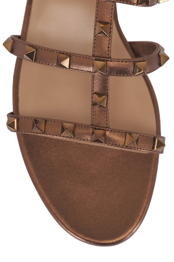 Valentino Garavani Dark Bronze Metallic Leather Rockstud Sandal - view 6
