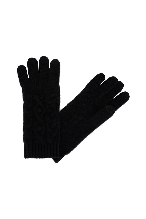 Kinross Black Cashmere Cable Knit Gloves