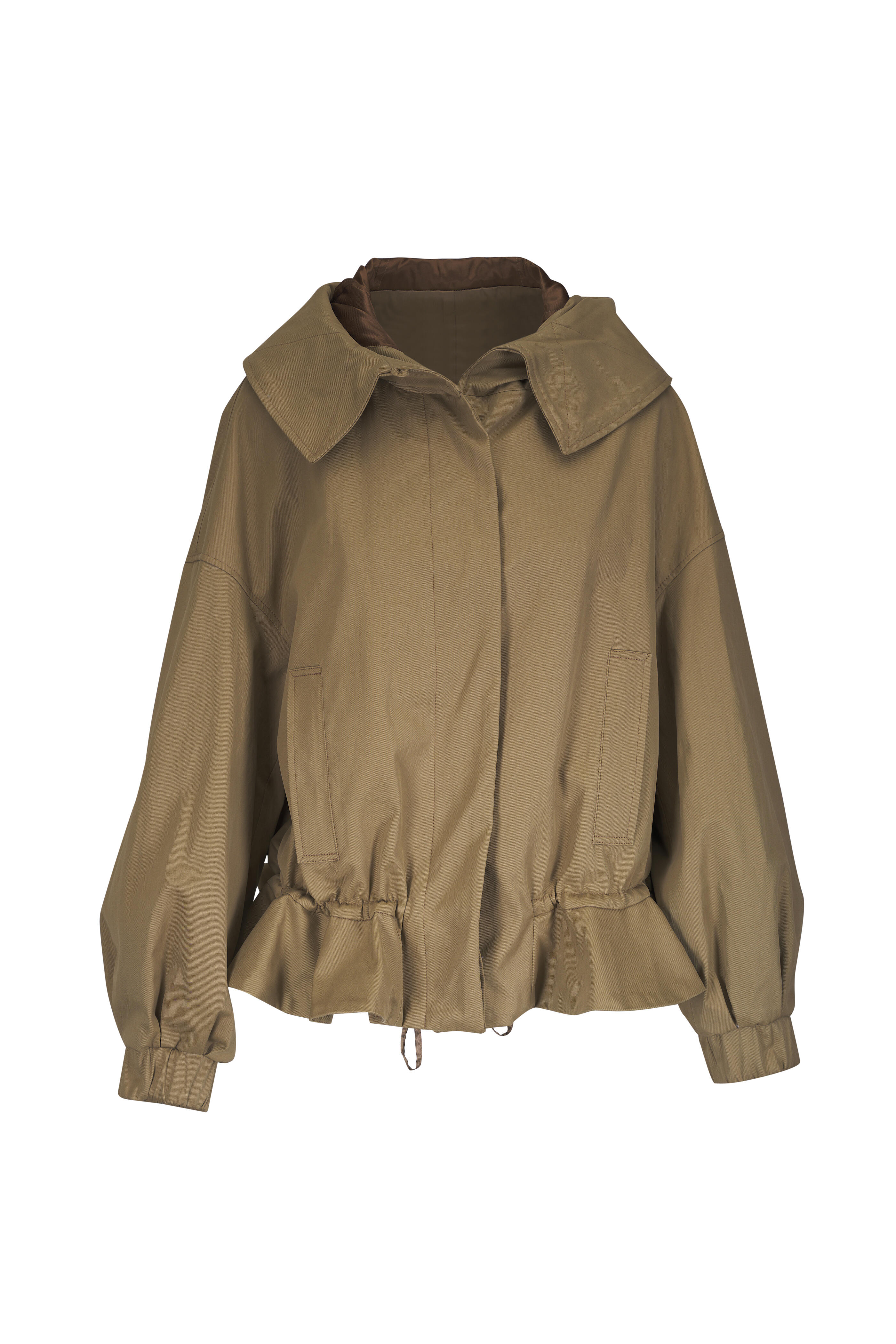 Dries Van Noten - Khaki Gathered Cotton-Twill Hooded Jacket