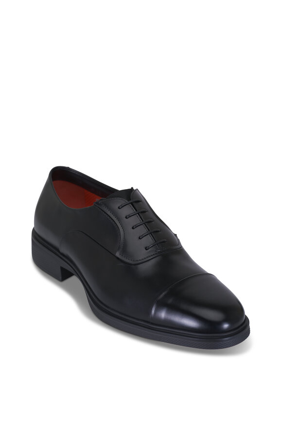 Santoni Easy On Black Leather Dress Shoe