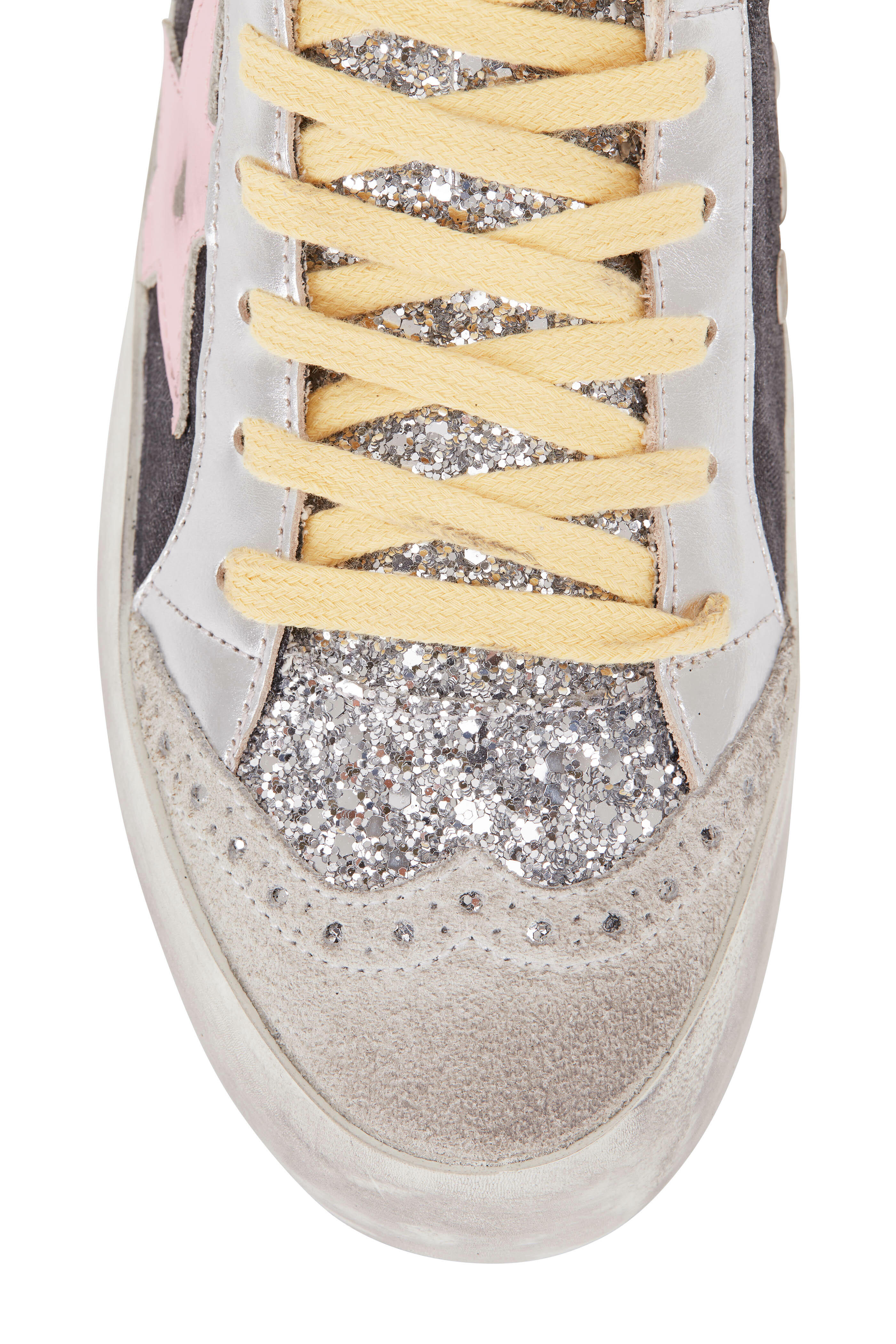 Golden Goose - Mid-Star Silver Glitter & Pink Star Sneaker