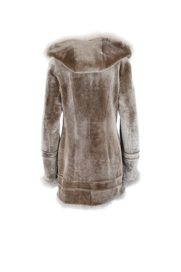 Viktoria Stass - Beige Shearling & Cashmere Fur Trim Hooded Coat