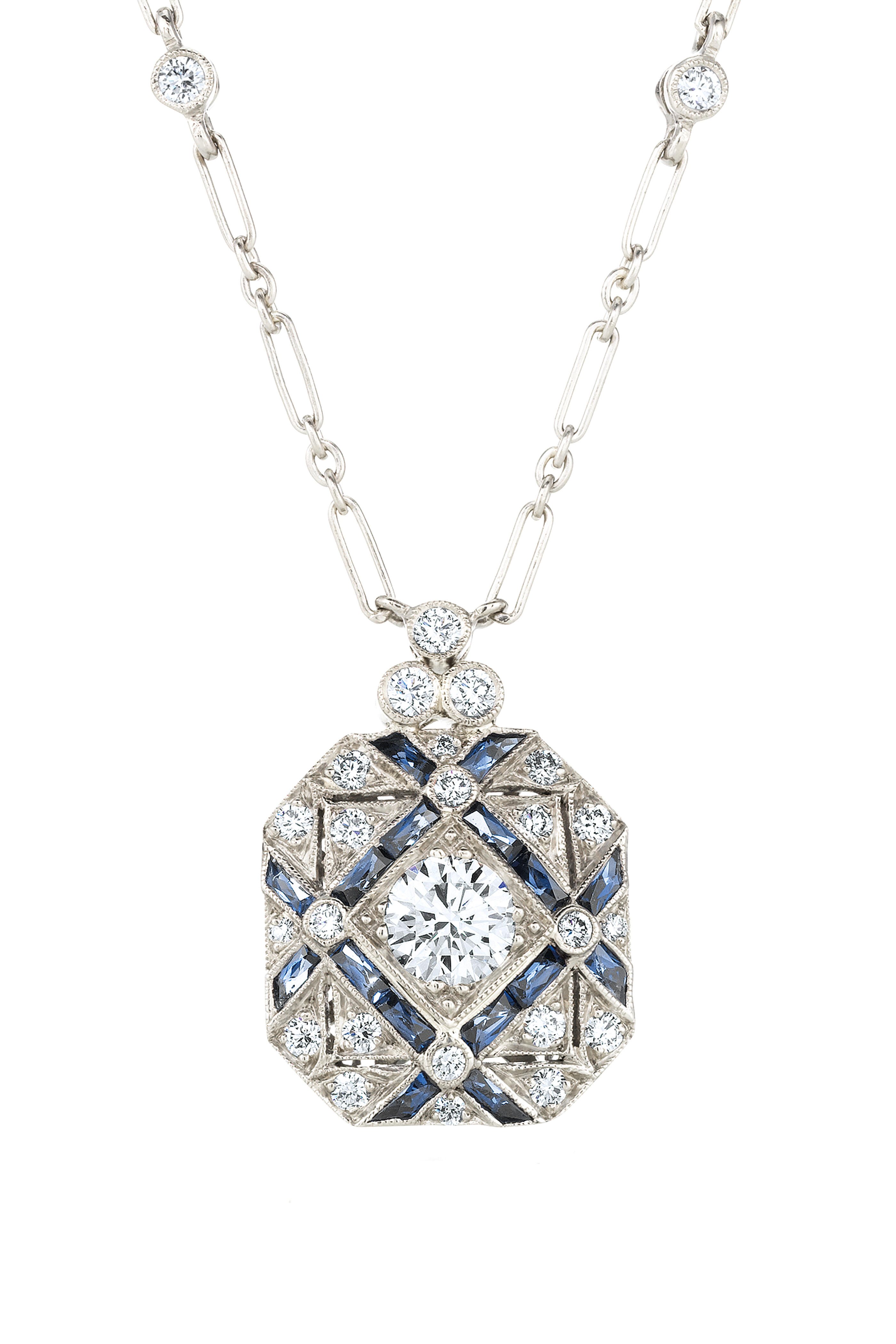 Kwiat - Vintage White Gold Sapphire Diamond Necklace