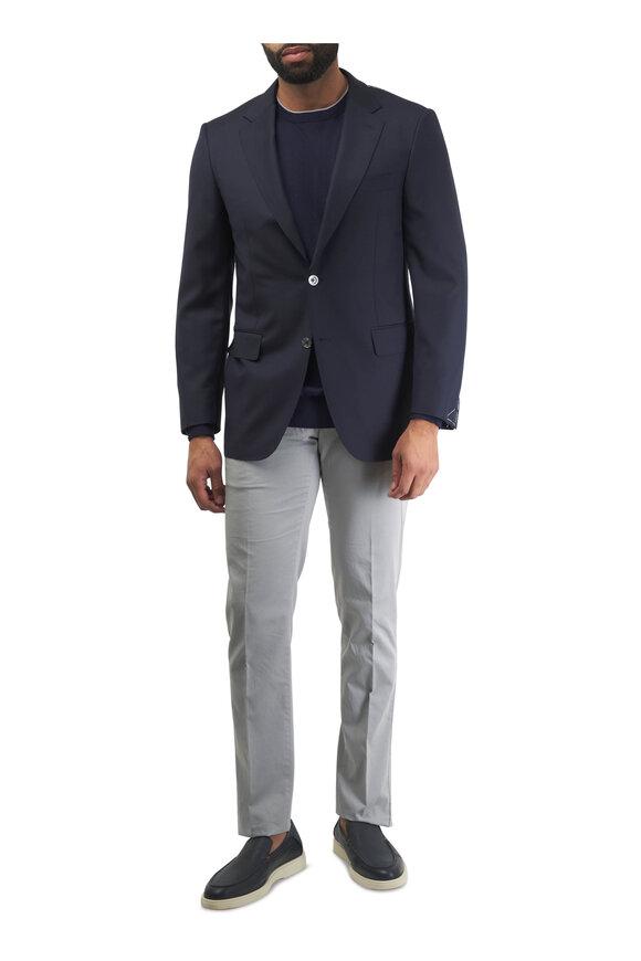 Canali - Navy Tipped Cotton Crewneck Shirt