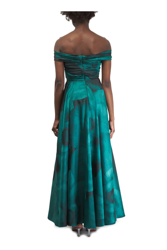 Talbot Runhof - Lisianthus Jacquard Jade Draped Gown