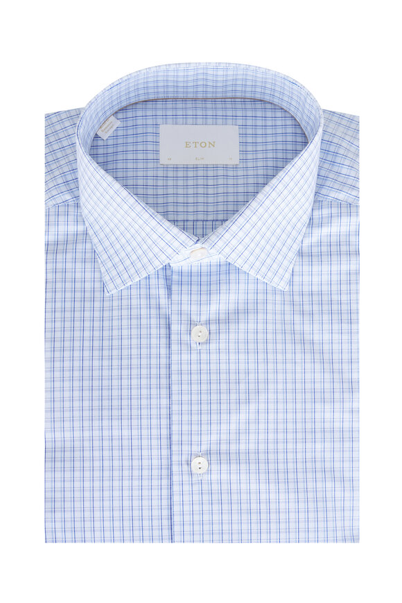 Eton Light Blue Check Cotton Sport Shirt - view 1