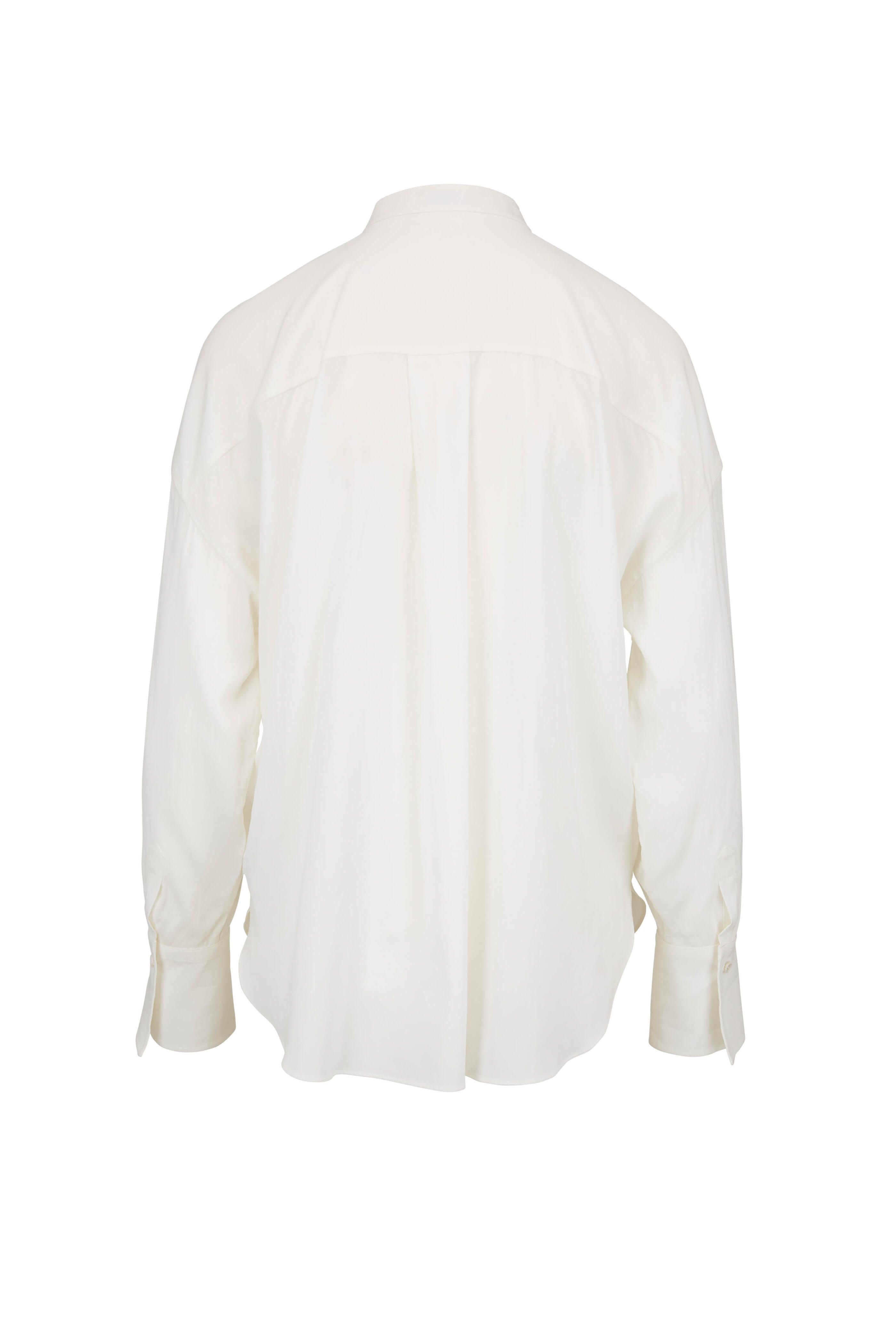 Brunello Cucinelli - White Silk Collarless Monili Panel Henley