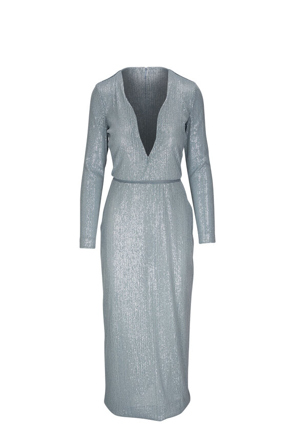 Giorgio Armani Silver Blue Reverse Paillette Knit Dress