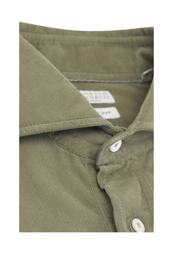 Brunello Cucinelli - Olive Green Corduroy Cotton Sport Shirt