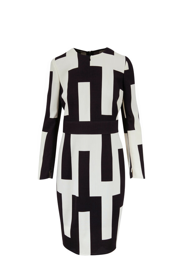 Akris - Black & White Double-Faced Wool Long Sleeve Dress