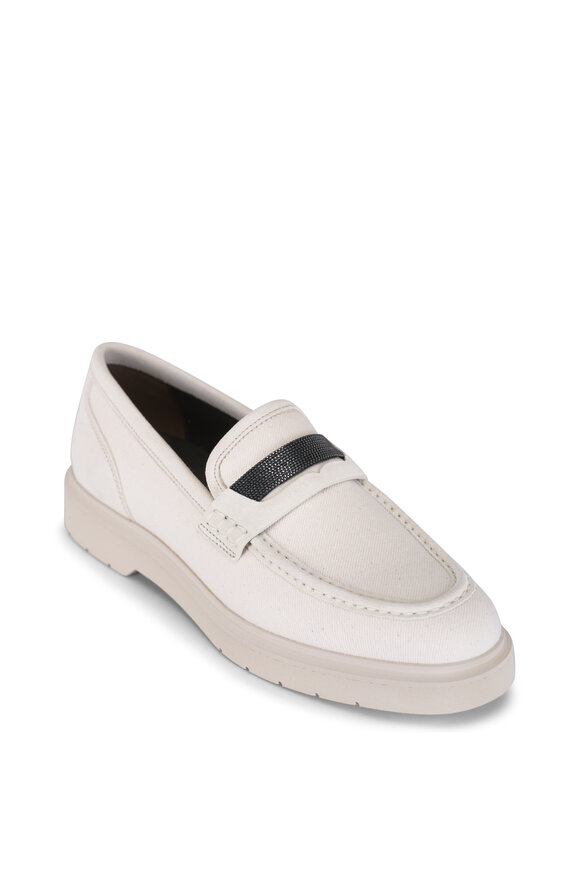 Brunello Cucinelli Ecru Canvas Lightweight Monili Loafer