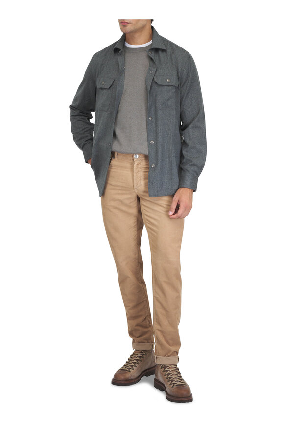 Brunello Cucinelli Army Green Cashmere Crewneck Sweater - view 5