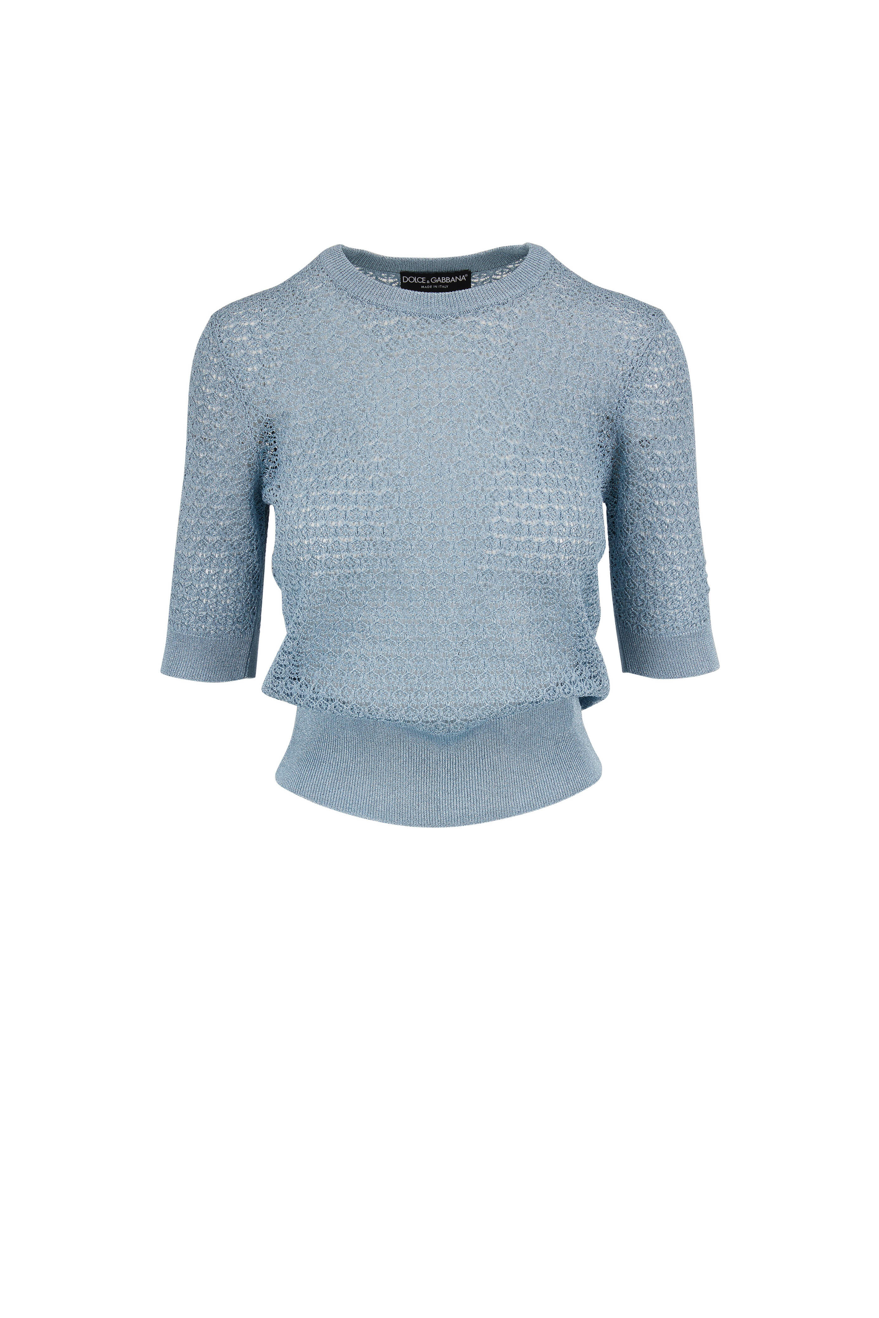 ドルチェアンドガッバーナ　半袖ニット Dolce & Gabbana - Blue Lurex Elbow Sleeve Knit | Mitchell Stores