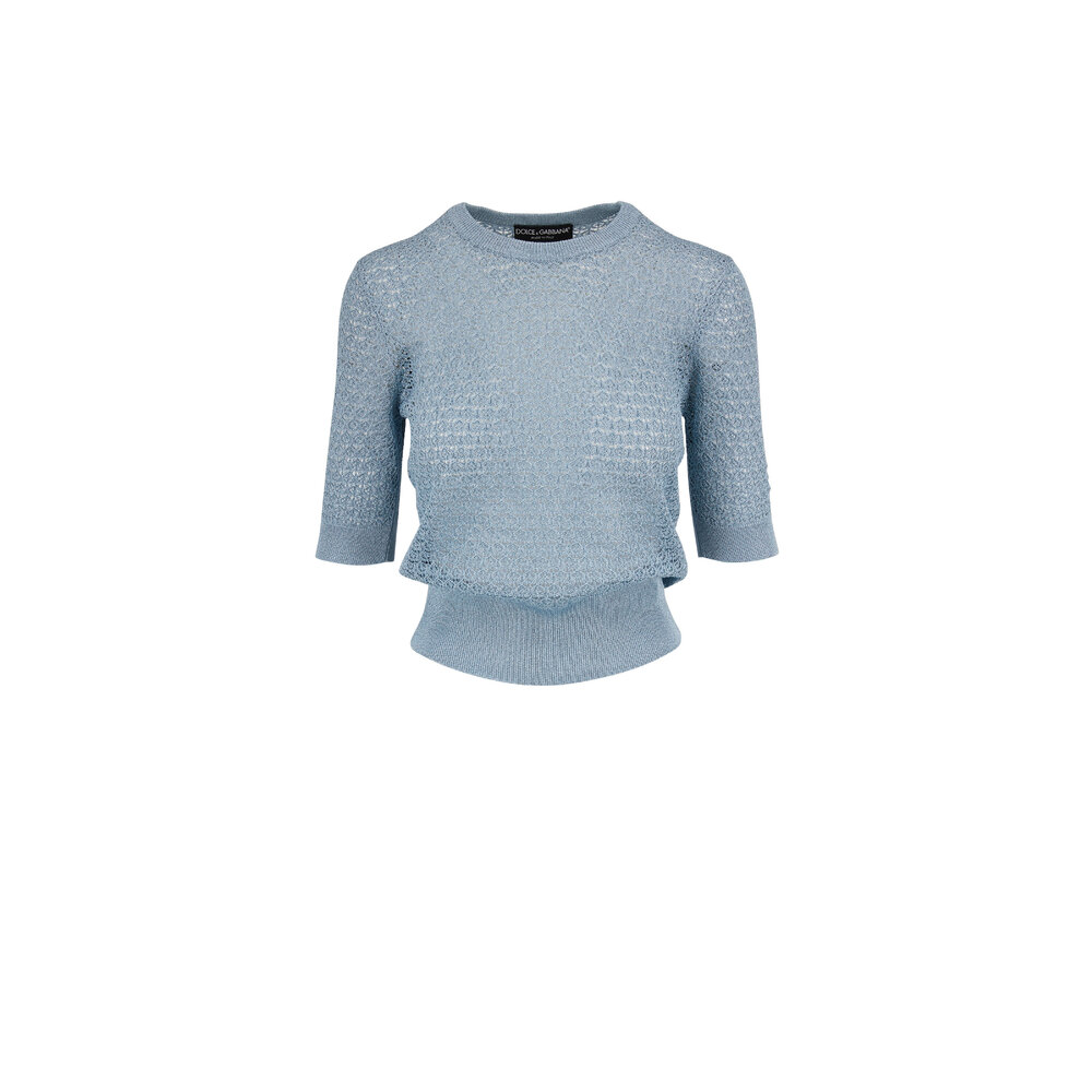 Dolce & Gabbana - Blue Lurex Elbow Sleeve Knit | Mitchell Stores