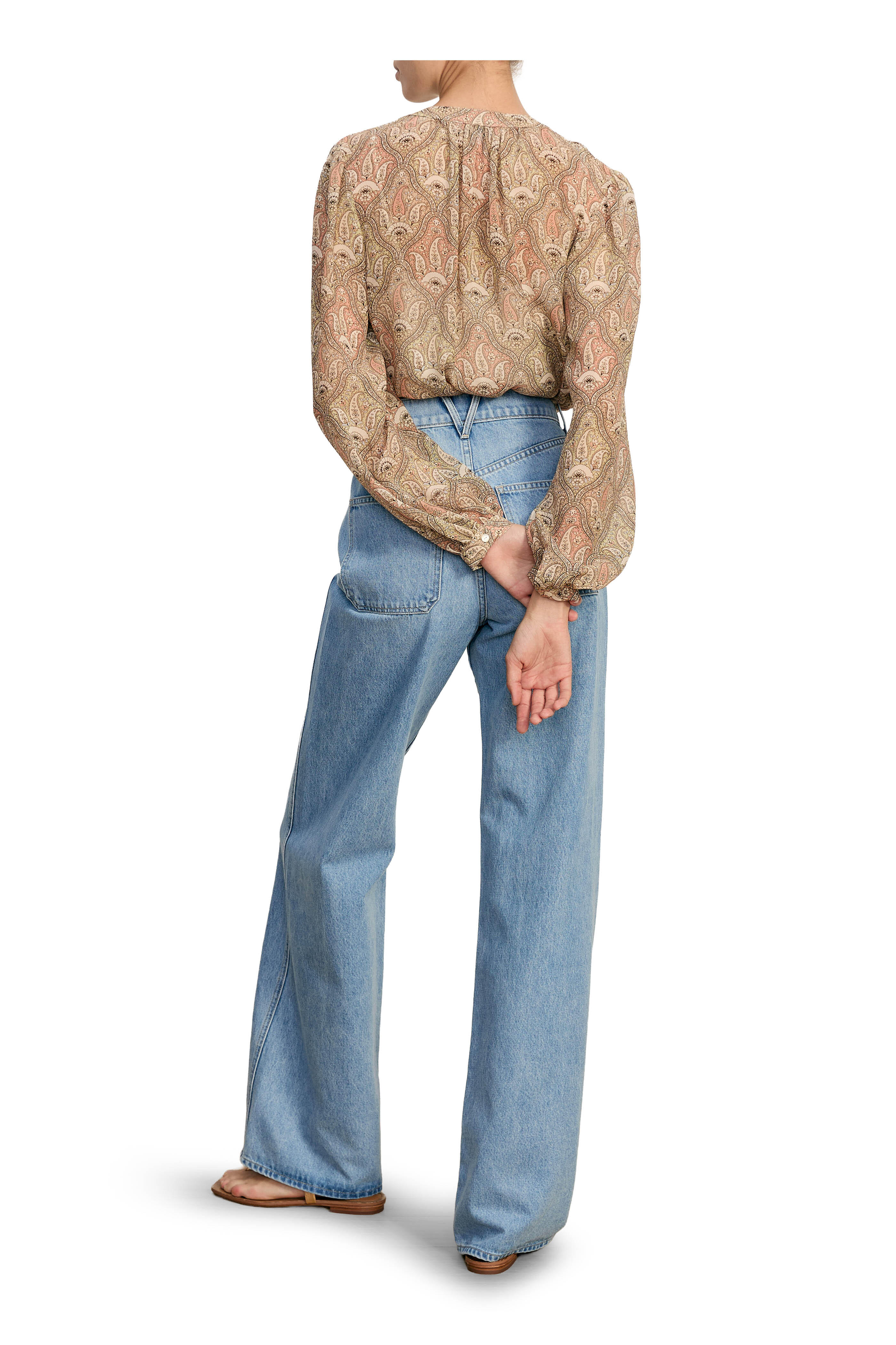 Veronica Beard - Ashlynn Stone Khaki Multi Paisley Silk Blouse - view 3