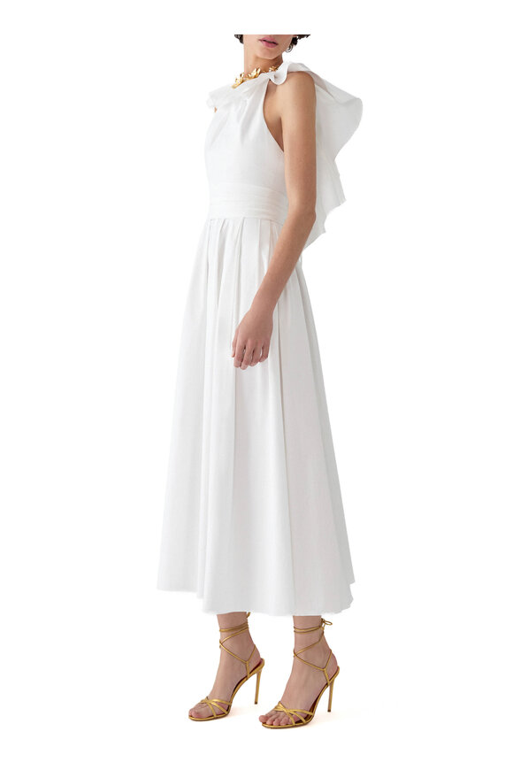 Carolina Herrera White Ruffled Neckline Midi Dress - view 4