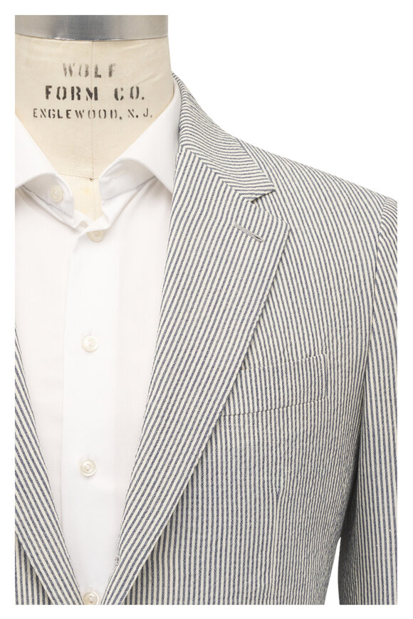 Loro Piana Navy Striped Linen Seersucker Sportcoat