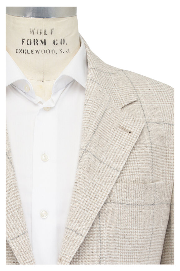 Brunello Cucinelli Sand Check Silk, Wool & Cashmere Sportcoat - view 1