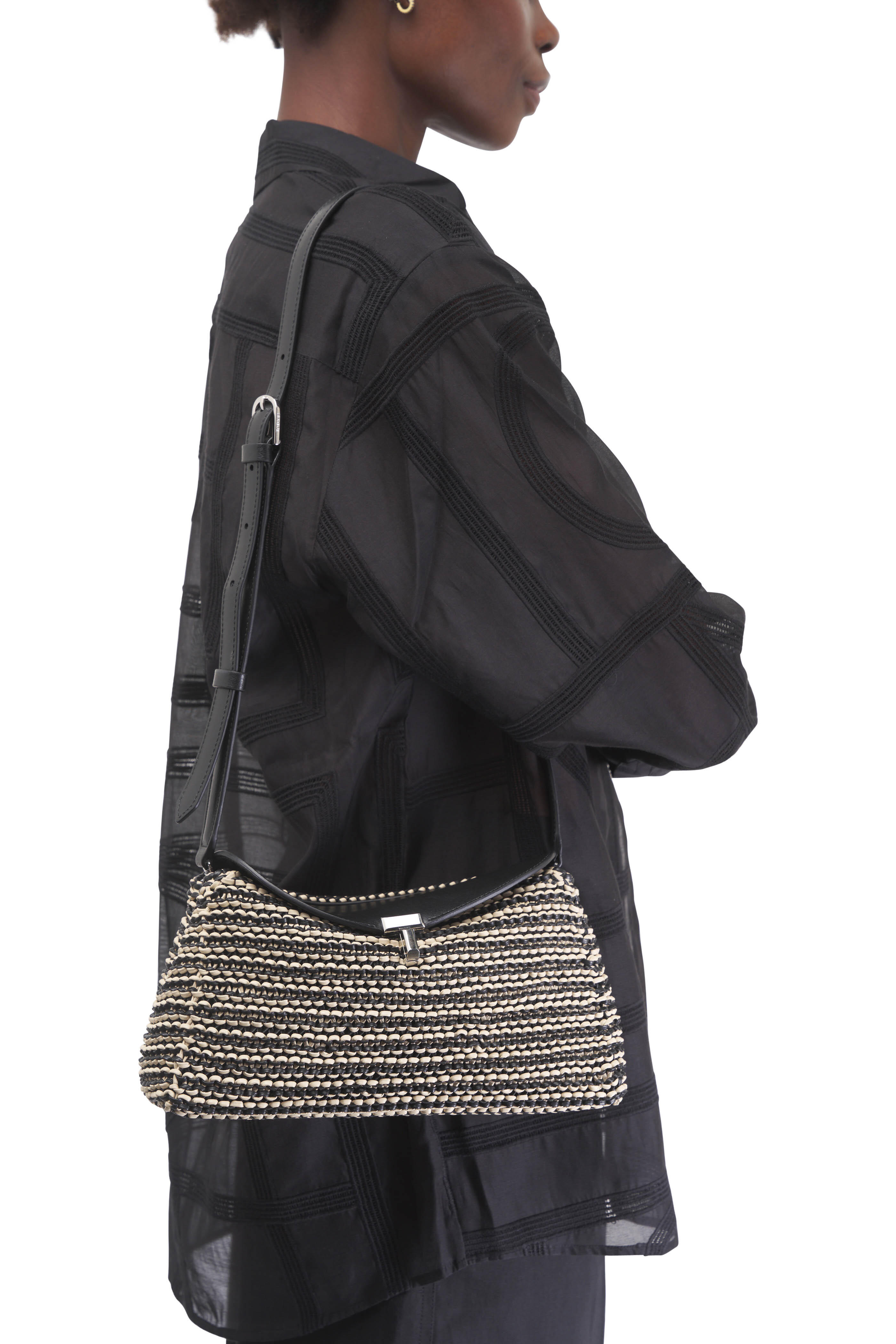 Totême - T-Lock Black & Sand Woven Leather Clutch - view 3