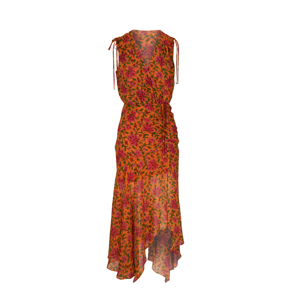 Veronica Beard - Dovima Hot Orange Multi Silk Dress