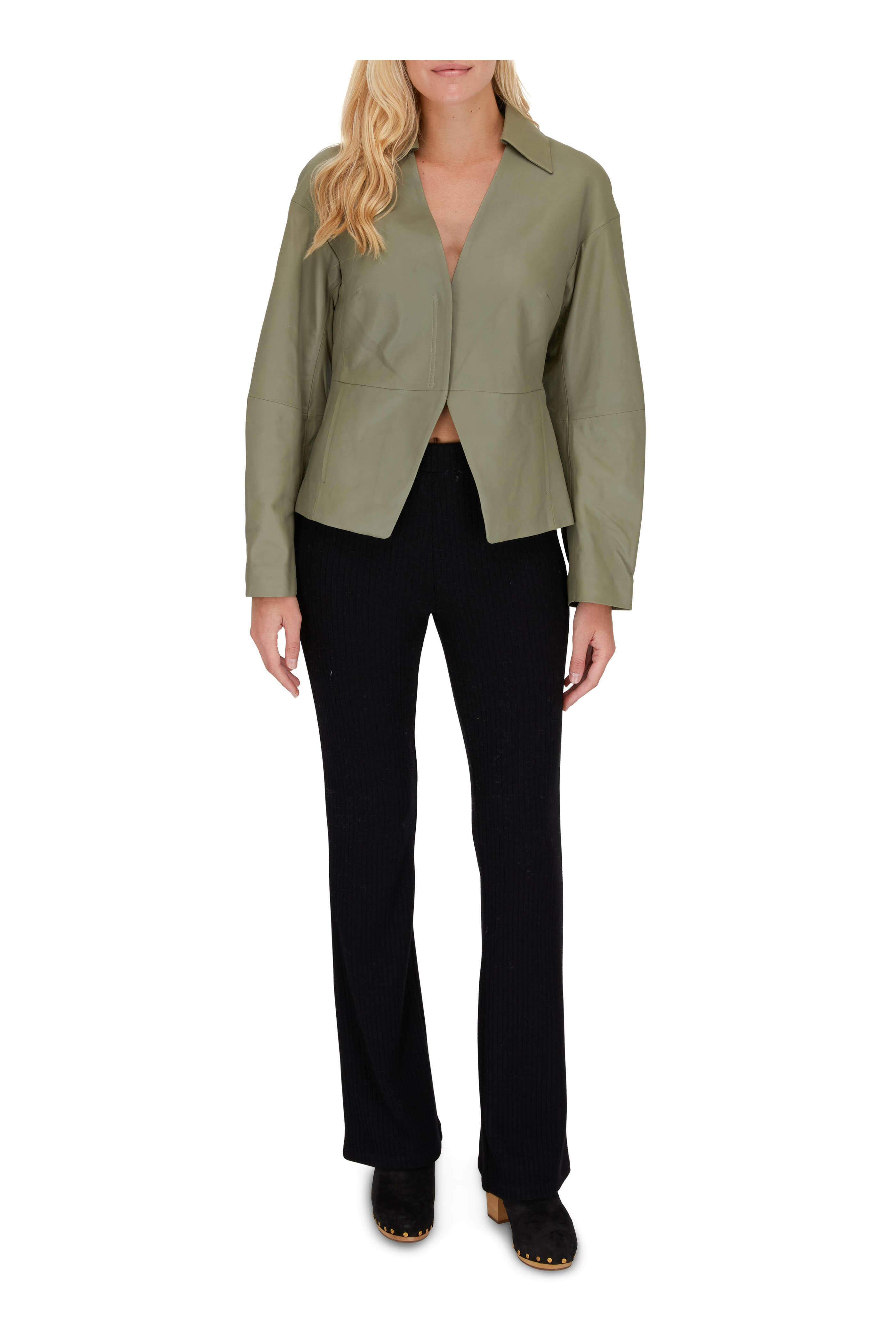 Vince - Sage Leather Cinched Shirt Jacket