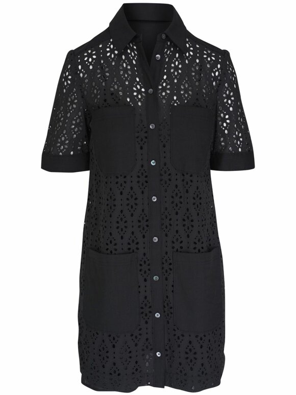 Veronica Beard - Rafeala Black Cotton Eyelet Shirtdress 